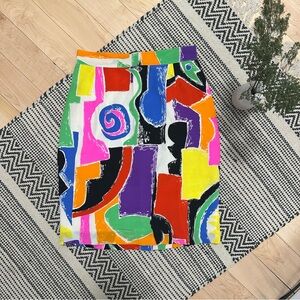 Colorful Abstract Print Women's Skirt - Made in Italy 100% Silk